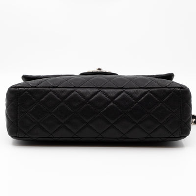 Single Flap Bag Black Caviar Silver