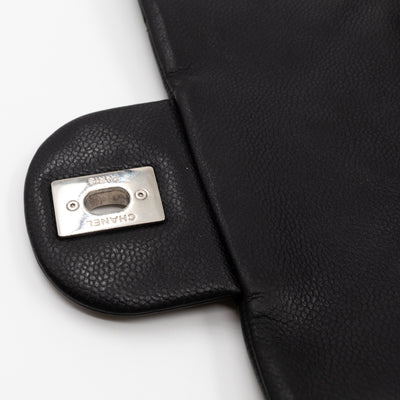 Single Flap Bag Black Caviar Silver