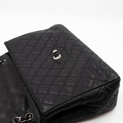 Single Flap Bag Black Caviar Silver