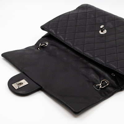 Single Flap Bag Black Caviar Silver