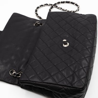Single Flap Bag Black Caviar Silver