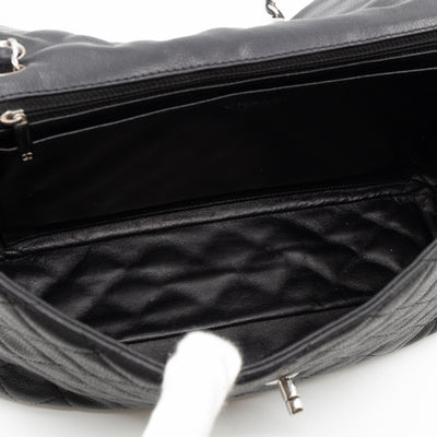 Single Flap Bag Black Caviar Silver