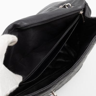 Single Flap Bag Black Caviar Silver