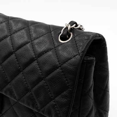 Single Flap Bag Black Caviar Silver