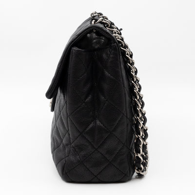 Single Flap Bag Black Caviar Silver