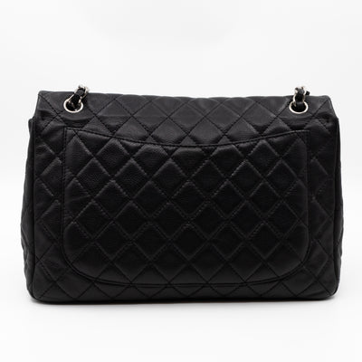Single Flap Bag Black Caviar Silver