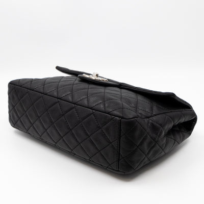 Single Flap Bag Black Caviar Silver