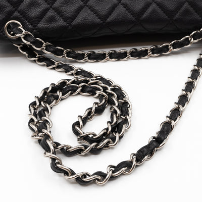 Single Flap Bag Black Caviar Silver