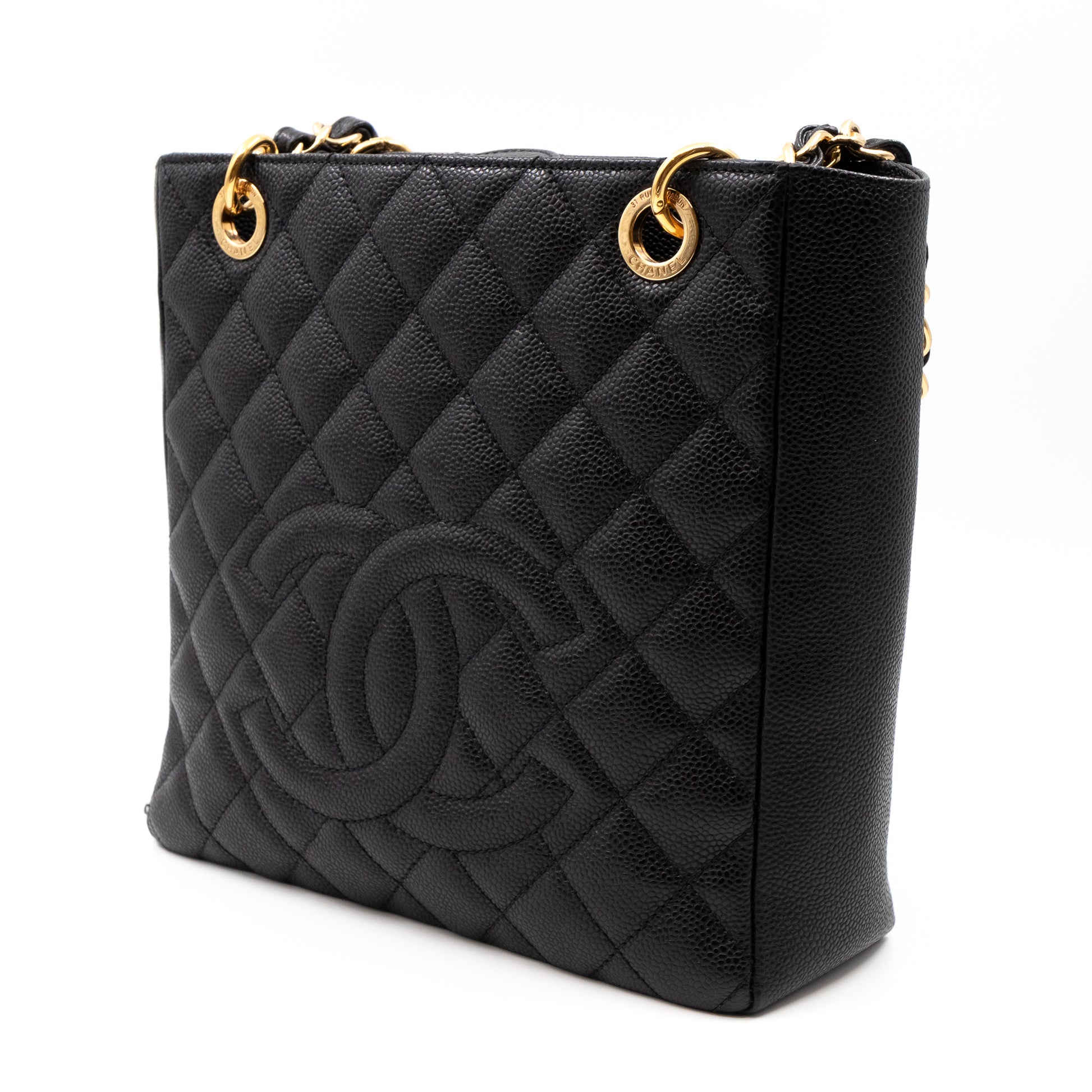 Chanel Black Caviar CC PST Petite Shopping Tote Bag ○ Labellov