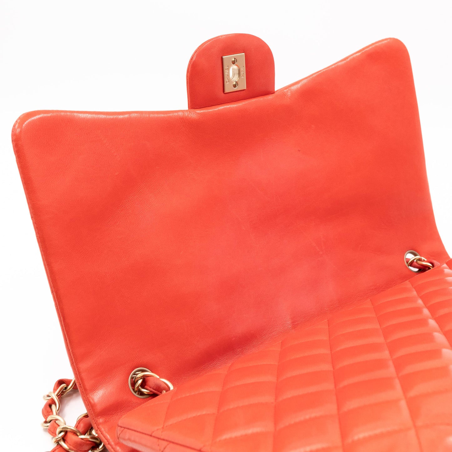 Classic Single Flap Maxi Light Red Leather Matte Gold
