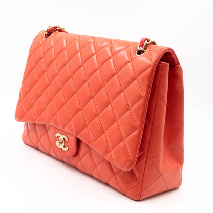 Classic Single Flap Maxi Light Red Leather Matte Gold