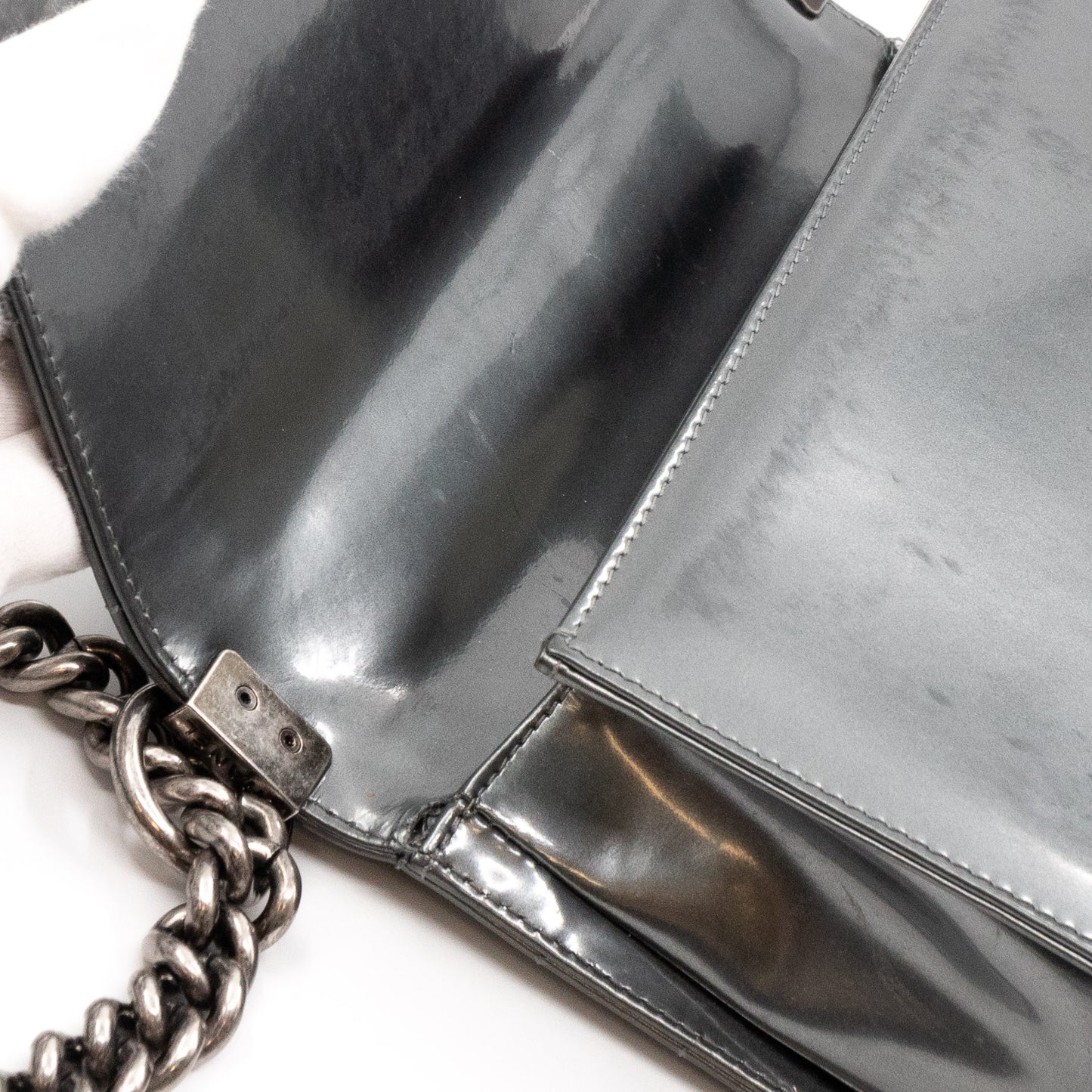 Boy Bag Old Medium Grey Patent Leather