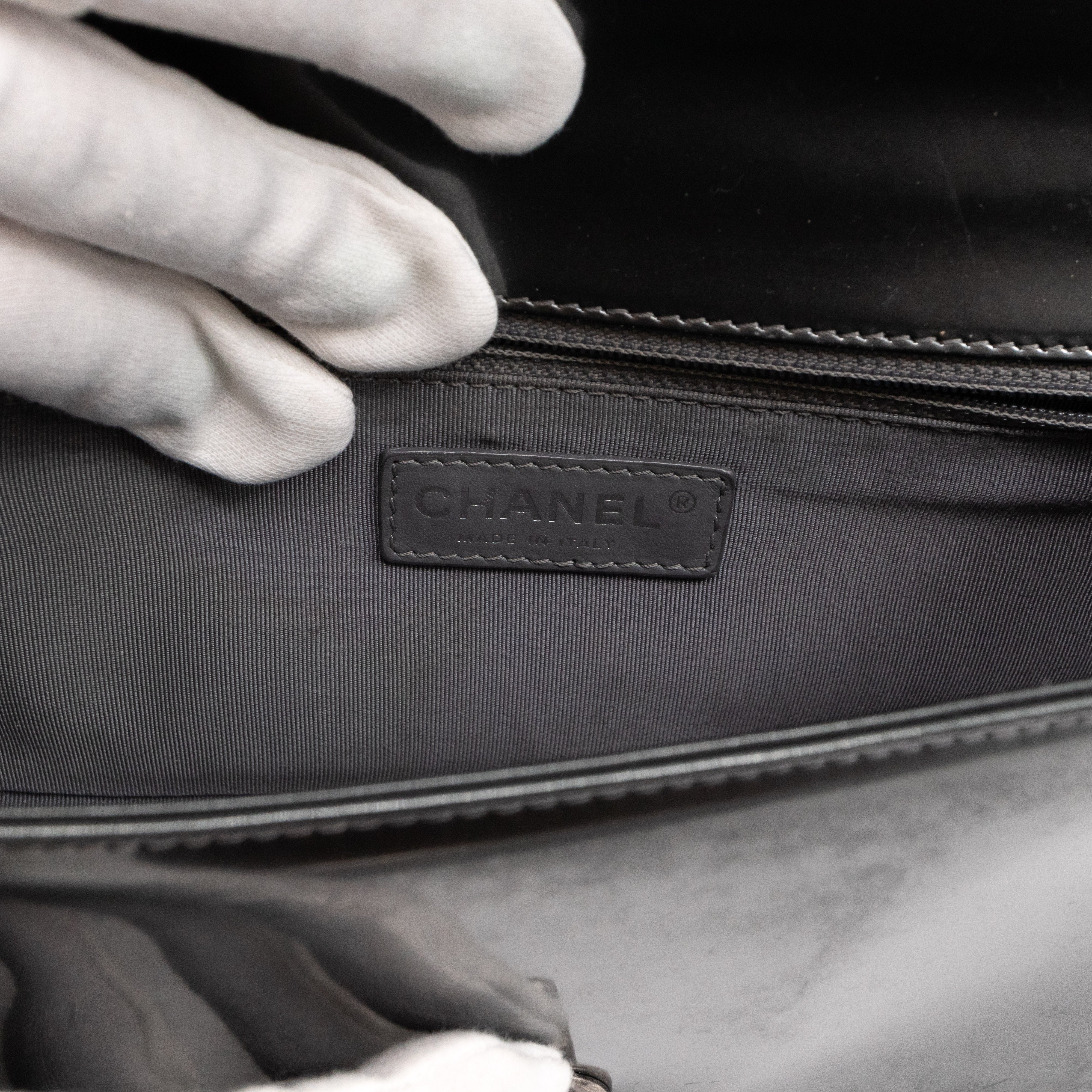 Boy Bag Old Medium Grey Patent Leather