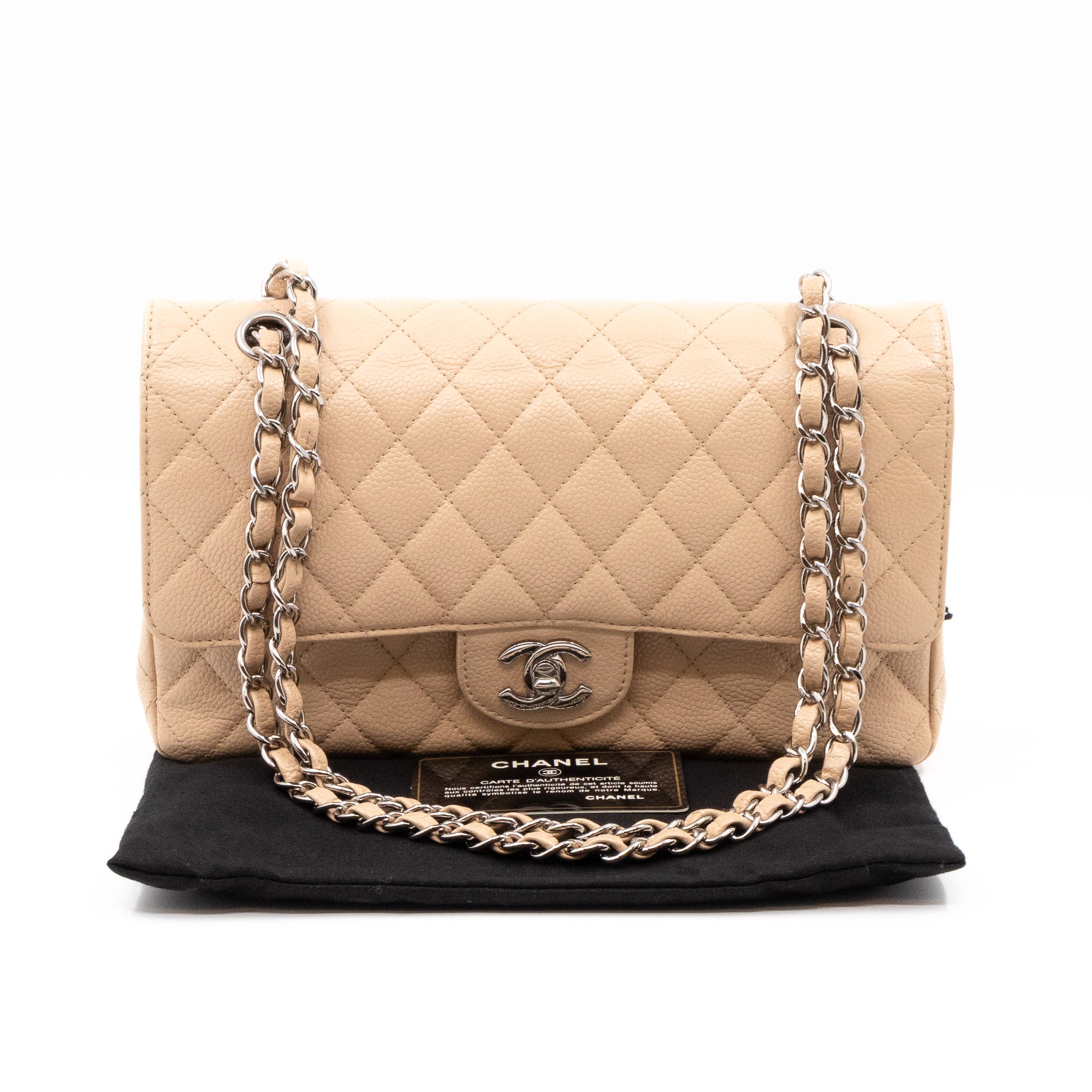 Chanel Black Quilted Caviar Medium Double Classic Flap Gold Chain