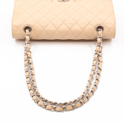 Classic Double Flap Bag Medium Beige Caviar Silver