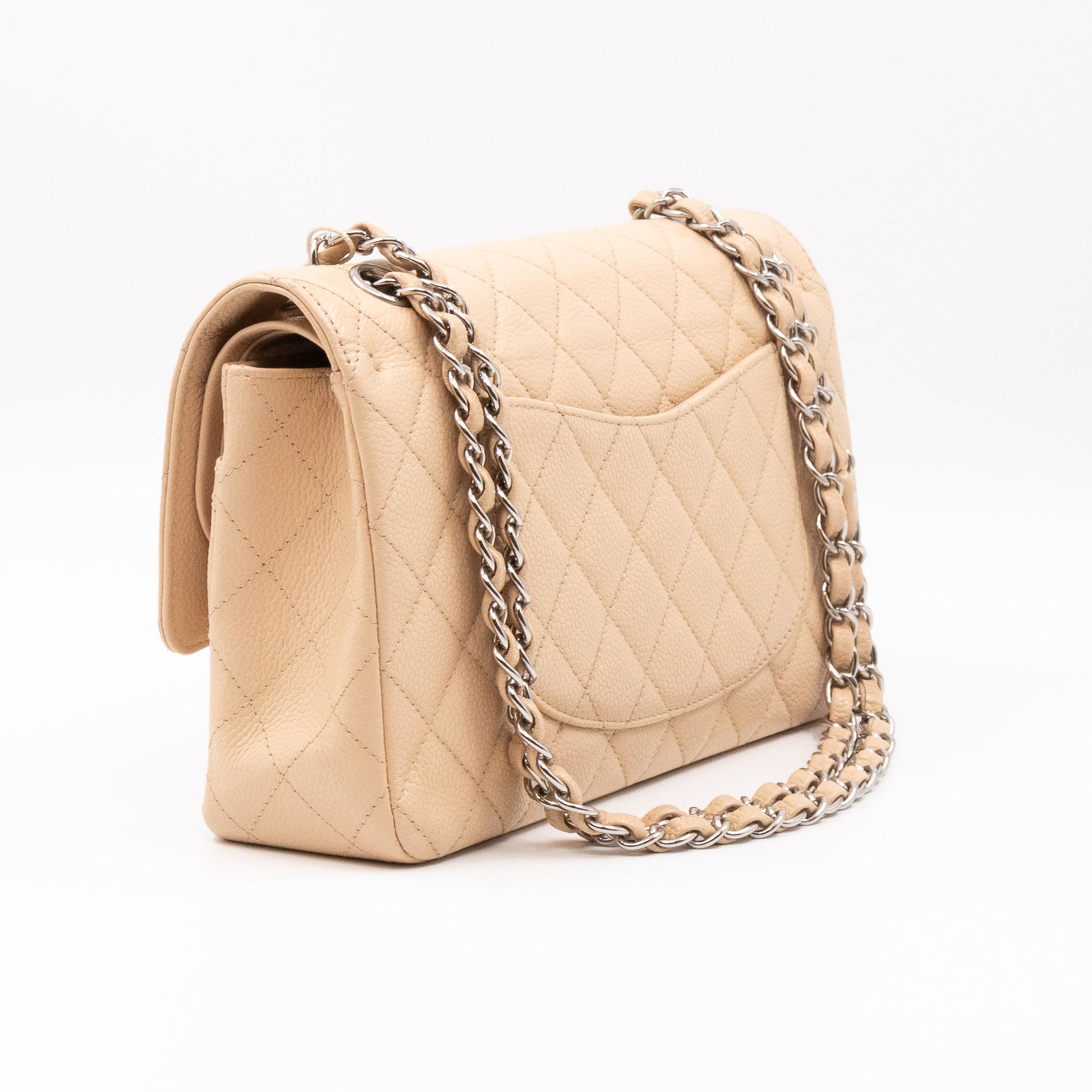 Chanel – Chanel Classic Double Flap Bag Medium Beige Caviarskin Silver HW –  Queen Station